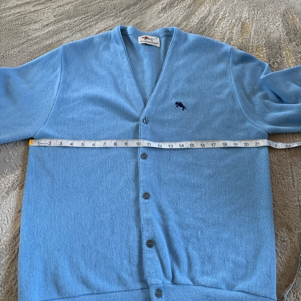 Vintage Cardigan sweater Steeplechase Blue button front horse embroidery XL - Picture 6 of 8